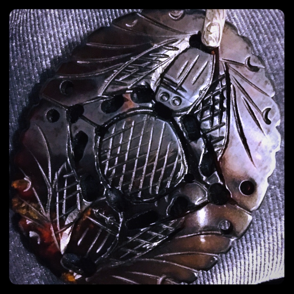 2 Brown Chinese Bat Pendants.